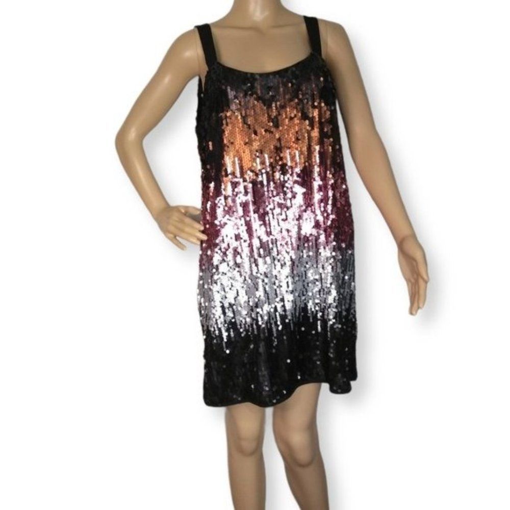 Aqua Sequined Sleeveless Scoop Back Shift Ombre Dress